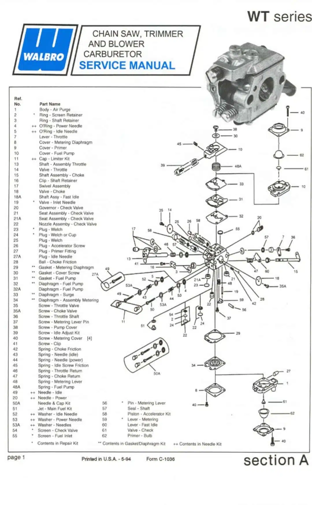 Schema carburatore Walbro