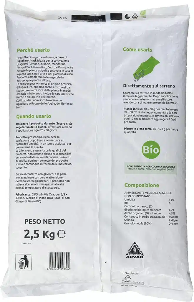 Coltivazione del Limone Lunario in vaso - Lupini macinati per agrumi in vaso