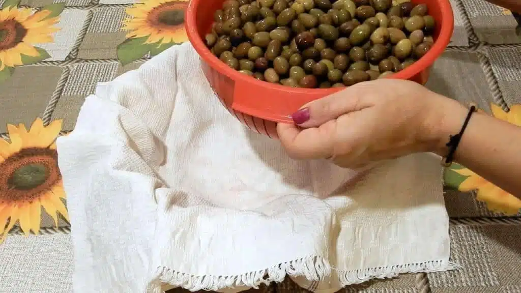 Come si preparano le olive in salamoia (+ Video) 7 Come si preparano le olive in salamoia -Asciugatura delle olive