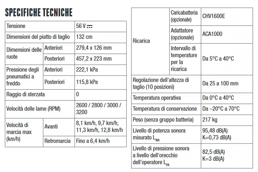 Trattorino rasaerba a BATTERIA EGO Z6 ZT5201E-L. - caratteristiche tecniche